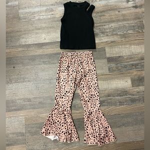 Black tank with cute leopard print flare pants
